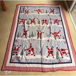 Vintage Pottery Barn Kids Christmas SANTA Twin Size Quilt Holidays Rare See Pics
